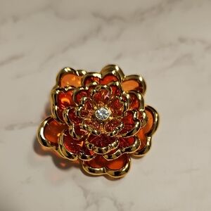 VINTAGE Joan Rivers Amber Plique A Jour Carnation Flower  Brooch
